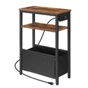 HOOBRO Small Narrow Side Table, Skinny End Table with Charging Station, Extra Slim Nightstand with Storage for Small Spaces, Thin End Table for Living Room, Rustic Brown and Black