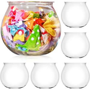 [6 Pack] 27 Ounce Largest Mini Plastic Fish Bowls for Decoration - Fun Sized Fish Bowls for Drinks to Start the Party - Clear Vase for Stunning Centerpieces - Set - Craft Vase Round Clear