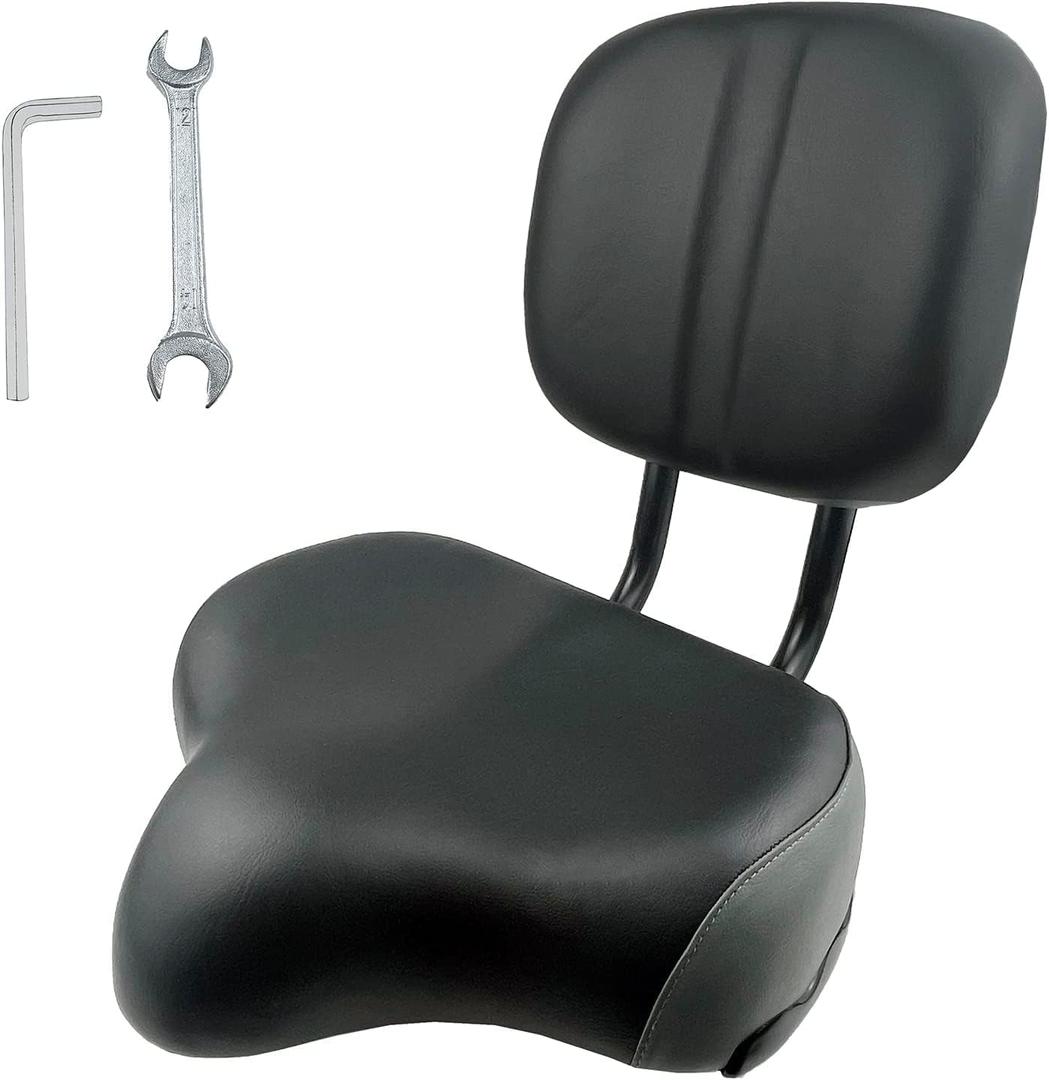 THALOUS Bike Seat with Backrest Oversized Comfort Bicycle Saddle Replacement Soft Memory Foam Padded PU Cushion Universal for Tricycle Mountain Bike Commuter Bike Electric Bike (Black&Grey)