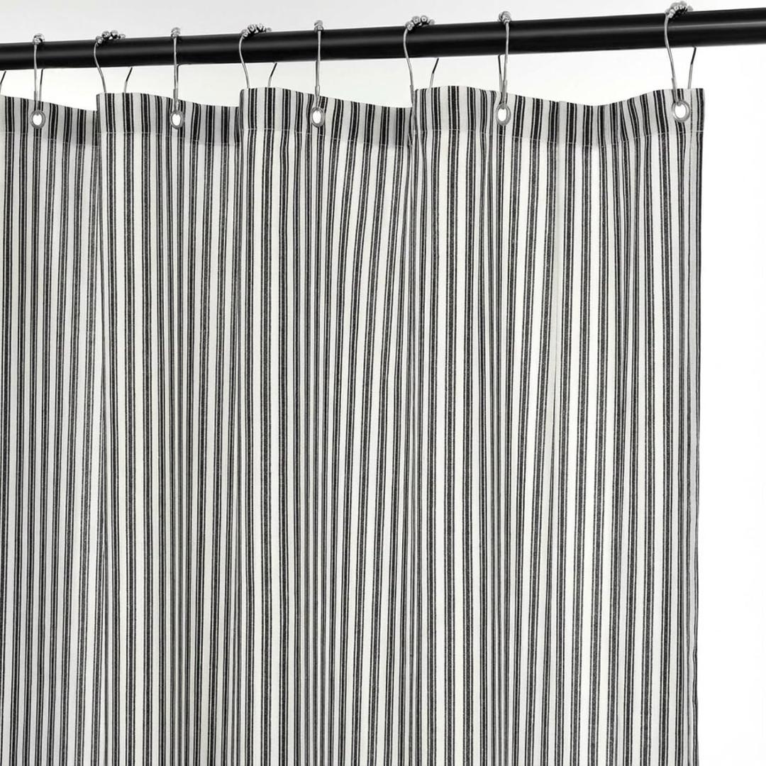 Stripe Cotton Toile Shower Curtain Ticking Stripe Woven Print Curtain Bathroom Decor for Traditional and Contemporary Style Kitchen Bath Home(Black and White,72 x 72 Inches)