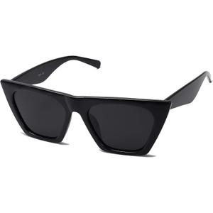 SOJOS Trendy Oversized Square Cateye Polarized Sunglasses Womens Big Frame Shades SJ2115 (All Black)
