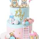 32PCS Bear Gender Reveal Cake Toppers - Mini 3D Blue Pink Bear Milk Bottle Gold Balls Oh Baby Cake Decorations for Boy or Girl He or She Gender Reveal Baby Shower Birthday Party (Bp)