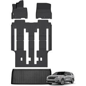 GINOWY-Floor Mats &Cargo Liner for Kia Carnival 2022-2026 MPV 8 Passenger(NOT for Prestige and Hybrid Models), All Weather Car Mats for LX w/seat Package, EX, SX Carnival Accessories