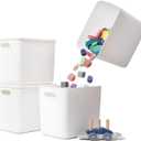 Yishyfier Plastic Storage Baskets Bins Boxes With Lids, Organizing Container White Storage Organizer Bins For Shelves Drawers Desktop Playroom Classroom Office, 4-Pack