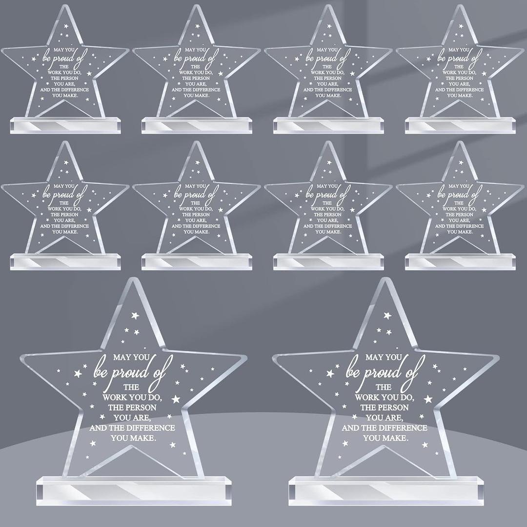Bucherry 10 Pcs Employee Appreciation Awards for Coworker Acrylic Thank You Trophy May You Be Proud of The Work You Do Sign Prizes Retirement Goodbye Farewell Gift for Women Men(Star)