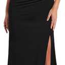 Women's One Shoulder Sleeveless Split Bodycon Mermaid Evening Cocktail Long Dress (Black) S