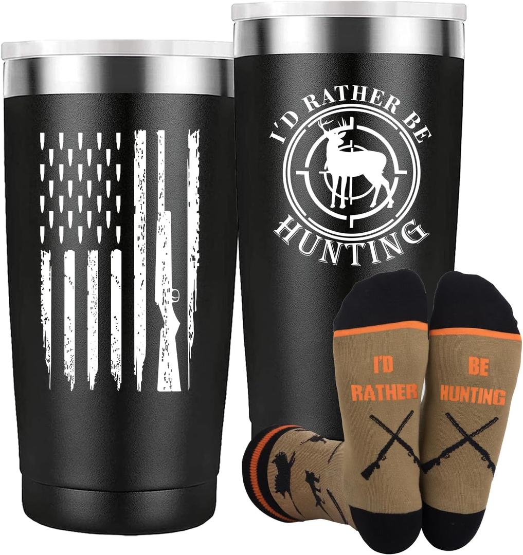 Hunting Gifts for Men, Insulated Tumbler 20 oz Coffee Travel Mug and Funny Socks, Hunter Christmas Gifts for Him Dad Husband Boyfriend Grandpa Son