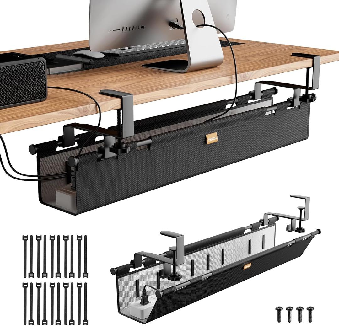 Cable Management Tray Under Desk, 38" No Drill Cable Organizer with Clamp/Screw Mount,Wire Cord Organizer for Table, Cable Tray for Office, Home