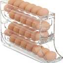 Refrigerator Egg Trays,Automatic Rolling Egg Holder Organizer for Refrigerator Slide Design Egg Dispenser, Food Grade Material, Large Capacity Storage 32 Count (Clear)