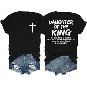 RoseSeek Women's Letter Graphic Tees Crew Neck Short Sleeve Tshirts Casual Streetwear, Daughter Of The King, L