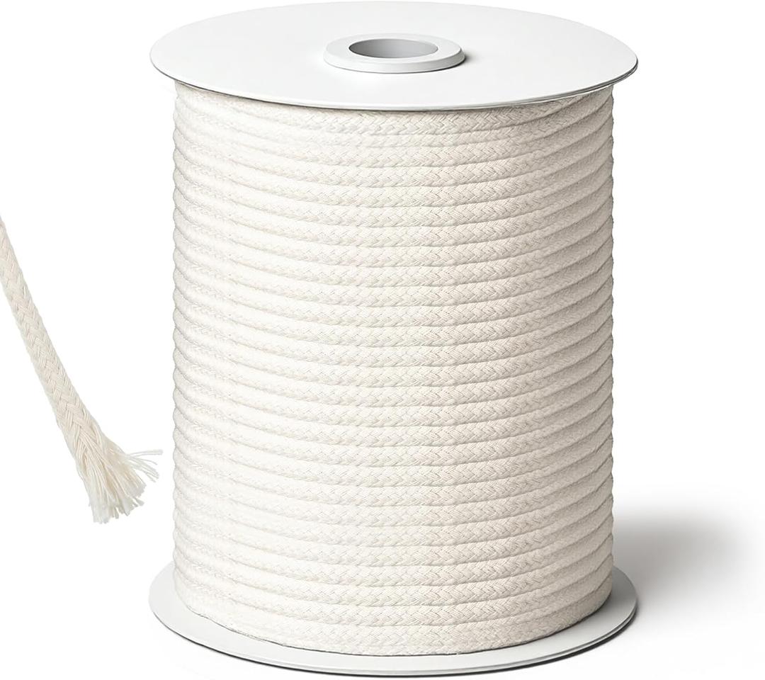 1/4 Inch Cotton Rope 6 mm x 49 Yards, Cotton Piping Cord, Natural Macrame Cord, White Craft Rope, Natural Cording for Sewing Piping, Clothesline, DIY Ropes Baskets, Plant and Clothes Hangers