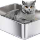 Stainless Steel Litter Box, 18"x14"x6"(Height) Medium Metal Cat Litter Box Easy Clean, Non Stick Litterbox No Smell for Cats or Kitty, Rabbits