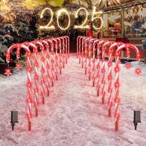 Super Bright 160 LED Christmas Pathway Lights Outdoor, 20 Pack Candy Canes Lights with Snowflake, 8 Flashing Modes Waterproof Outdoor Christmas Decor