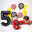 2 x Race Car Balloons - Checkered Balloons Lightning Bolt Balloon Tire Balloon for 5th Cars Birthday Decorations - Race Car Birthday Party Decorations