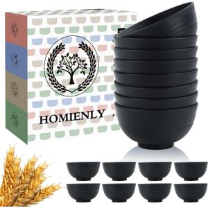 Homienly Wheat Straw Small Bowl Set of 8, Unbreakable Dessert Bowl - 10 OZ, Wheat Straw Mini Bowls for Kitchen, Kids, Microwave and Dishwasher Safe Bowls for Snack, Appetizer, Ice Cream (Black)
