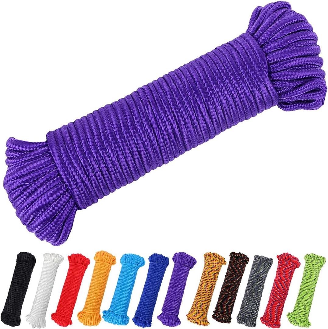 100 ft 1/4 inch (7mm) Polyester Rope (Nylon - Like Durability) Poly Flag Pole Clothes Line Camping Utility Good for Tie Pull Swing Climb Knot (Purple)