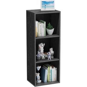 3 Tier Bookshelf, Narrow Bookcase for Small Spaces, Wooden Book Case Bookshelves Storage Organizer for Bedroom Living Room Home Office (Black, 3 Cube)