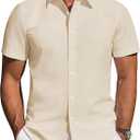 J.VER Mens Short Sleeve Button Down Shirt Stretch Business Casual Dress Shirts Solid Summer Wedding Prom Tops (X-Large, Cream Ivory)