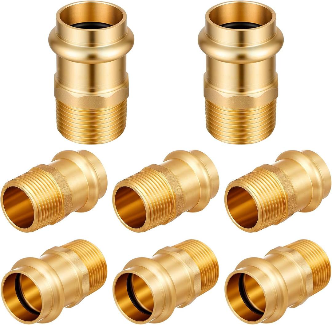 8 Pcs Press Fittings 3/4-inch Press x3/4-inch Brass Press-to-male Thread Plumbing Adapter Mip Npt Adapter Fittings for Residential Commercial Piping
