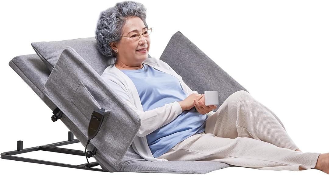 Electric Power Lifting Adjustable Bed Back Rest for Patient Back Lumbar Support, Assist Elderly to Get Out of Bed Easily, Removeable Bedrails with Pocket, Gray (33 inch width)