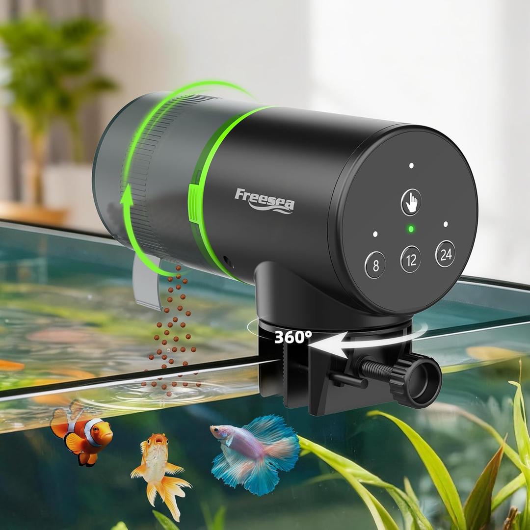 Freesea Automatic Fish Feeder for Aquarium: 3 Timers & One-Touch Easy Setup - 7-14 Day Supply with 200ML Food Dispenser - Worry-Free Vacation Feeding for Betta Turtle Tank (FS-069)