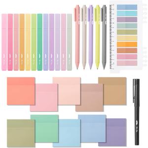 Mr. Pen- Aesthetic Book Annotation Kit, 38 pcs, Aesthetic Highlighters and Gel Pens, Transparent Sticky Notes, Transparent Sticky Tabs for Books, No Bleed Highlighters for Bible Pages No Bleed (Soft Delight)