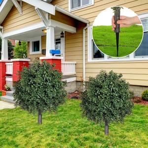 2 Pcs Artificial Boxwood Topiary Ball Bush 26" Tree UV Resistant with Spike Easy to Push in The Ground Fake Boxwood Plants Faux Greenery Shrubs for Indoor Outdoor Home Garden (Dark Green)