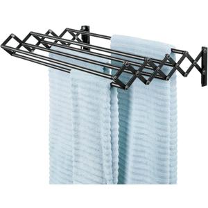 mDesign Steel Wall Mount Accordion Expandable Retractable Clothes Air Drying Rack - 8 Bars for Hanging Garments - Mounted Organizer for Laundry/Utility Room, Bathroom, Garage, Bardo Collection, Black