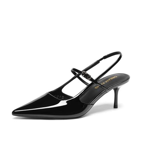 DREAM PAIRS Mary Jane Shoes Women Kitten Slingback Pointed Closed Toe Heels Dress Party Casual Comfortable Pumps Shoes,Size 7,Black-Pat,SDPU26014W