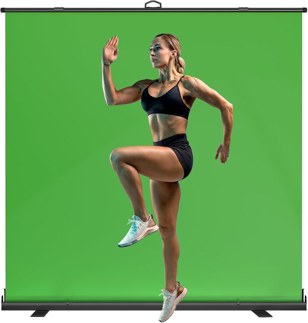 WASJOYE Large Retractable Green Backdrop Screen - 81.5 x 79 in Portable Collapsible Panel Photo Background with Stand for Photographing Studio Live Broadcasting Video Conference, Streaming