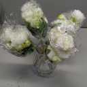 Artificial Peonies Silk Flowers in Glass Vase Faux Flowers Bouquets Modern Penoy Arrangement 4 Pack for Home Decoration Table Centerpiece (White)