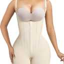 SHAPERX Shapewear for Women Tummy Control Body Shaper Butt Lifter Bodysuit Postpartum Girdles with Adjustable Straps (Large, Beige (Zipper)