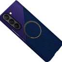 Magnetic Case for Samsung Galaxy Z Fold 7, Compatible with MagSafe Carbon Fiber Slim Thin Lightweight Aramid Fiber PC Back Anti Scratch Drop Protection Rugged Shockproof Cover, Blue&Purple
