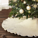 Knit Tree Skirt Ruffled Christmas Tree Skirt White 48 Inches Knitted Thick Rustic Xmas Holiday Decoration Large Xmas Tree Collar Mat Ivory White