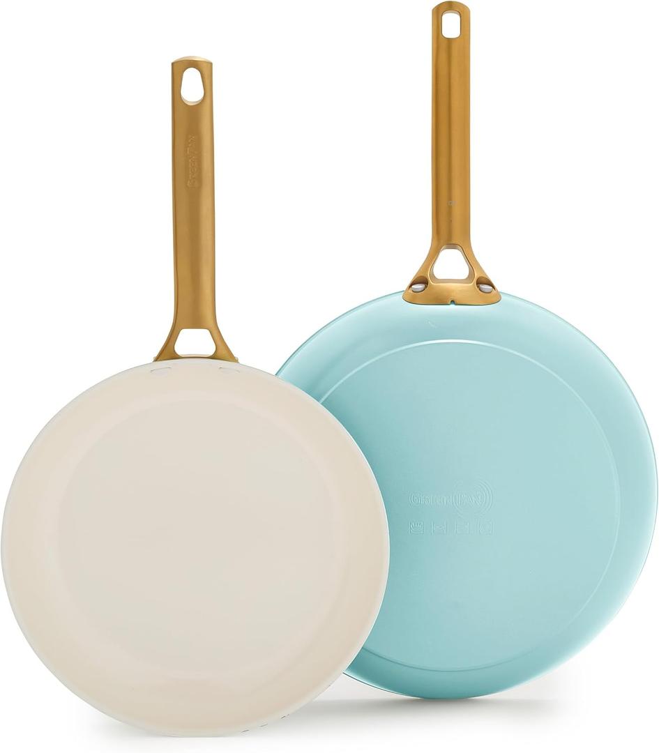 GreenPan Nonstick Reserve Pro 10 & 12 Frying Pan Set, NSF Certified Ceramic, Hard Anodized PFAS-Free Skillets, Stainless Steel Handles, Oven & Dishwasher Safe, Seaside Blue