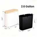Small Bathroom Trash Can with Lid, 10L/2.6 Gal Slim Wastebasket - Odor & Pet Proof, Inner Bucket & Wood Grain Top, Plastic White Garbage Can for Kitchen, Bedroom, Living Room, Office, RV