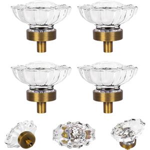 4 Pack Antique Brass Crystal Drawer Knobs Vintage,Oval Glass Crystal Drawer Pulls Kitchen Cabinet Dresser Cupboard Wardrobe Handles