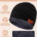 Syhood 4 Sets Kids Winter Hat and Scarf Set Warm Fleece Lining Beanie Hats Knitted Cap Scarf for 5-14 Years Boys Girls (Black, Gray, Brown, Khaki)