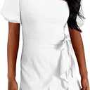 IYICLOTH Summer Dress for Women 2025 Square Neck Short Sleeve Ruffled Casual Mini Wrap Dress White XL
