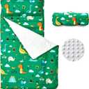 beeweed Toddler Nap Mat, Rollup Design Kid Sleeping Mat with Removable Pillow & Minky Blanket, Toddler Sleeping Bag for Daycare Preschool Travel Camping (Dinosaur)