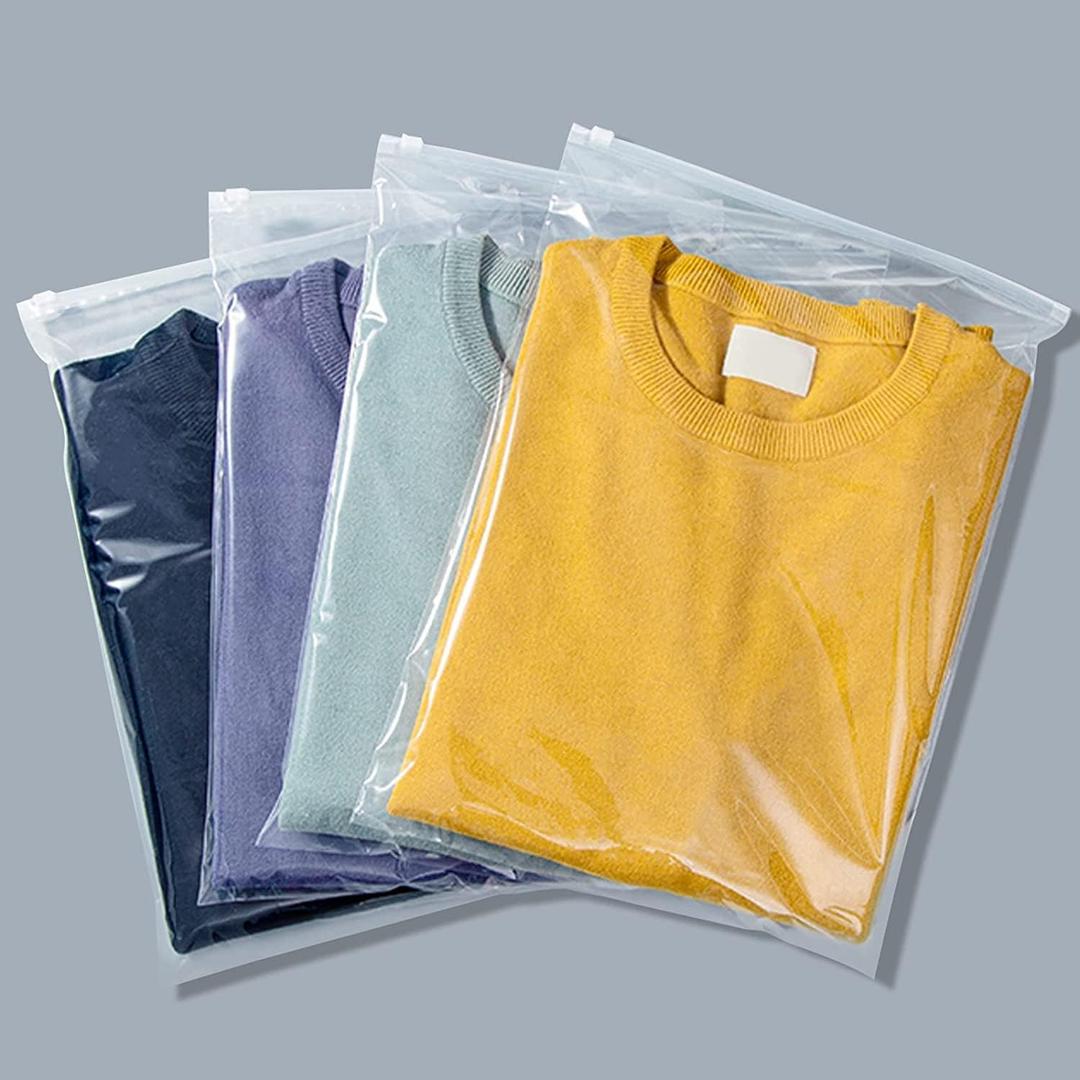 Clear Zipper Bags Resealable for Clothes, 3 Mil Thick 10x13 inch Large Plastic Mailers Travel for Clothing, 100 Pcs Self Seal Apparel Poly Bags for Sweaters, Jeans Shipping
