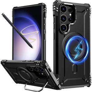 FUNMIKO for Samsung Galaxy S25 Ultra Case,Wireless Charging Compatible,Built-in Hidden Metal Kickstand,Military-Grade Shockproof Protective Phone Cover for Men Women Girls,Black
