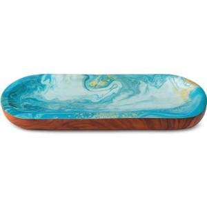 TOSQP27 Handmade Wooden Incense Holder for Sticks  Ocean Wave Resin Art Tray | Handcrafted Ash Catcher for Meditation, Yoga & Aromatherapy | Home Decor Wooden Incense Burner Gift for Adults