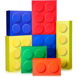 Zhanmai 7 Pcs Paper Building Blocks Boxes in 4 Size Mystery Party Stacking Props Brick Treat Gift Case for Birthday Game Favors Decorations Boys Girls