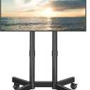 BONTEC Rolling TV Stand for 32-75 Inch TVs, Height Adjustable Mobile TV Cart on Wheels, Heavy Duty TV Stand Supports Up to 110lbs, Stable Dual-Column Design, Cable Management, Indoor, Outdoor (Black)