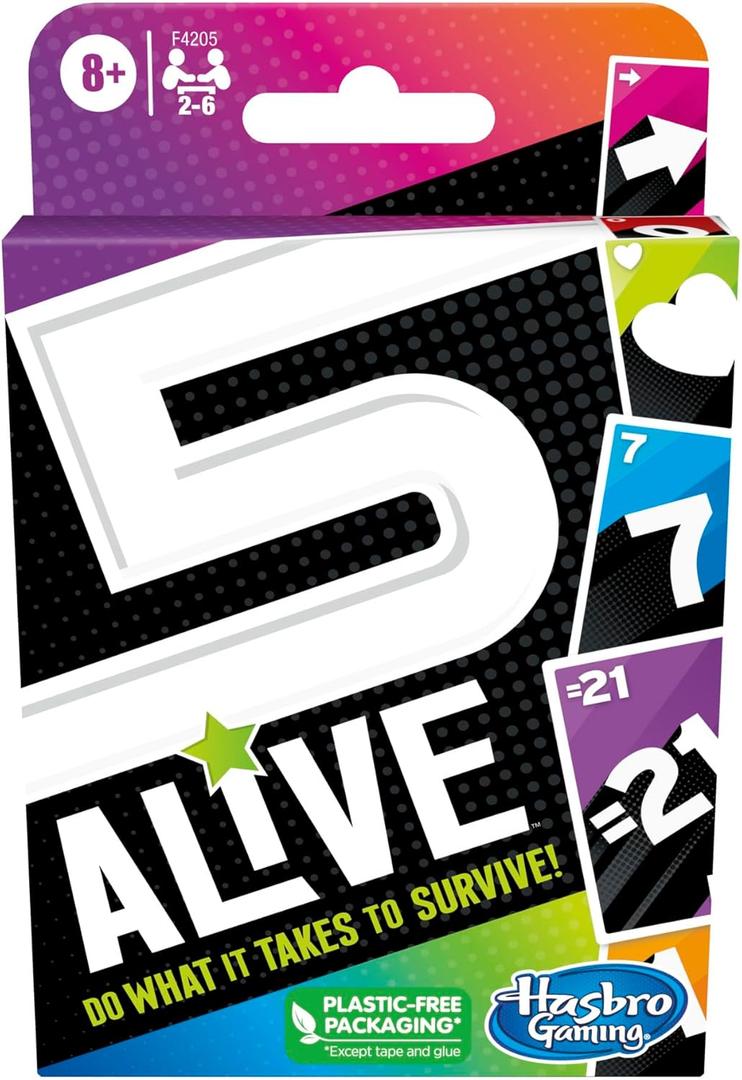 Hasbro Gaming 5 Alive Card Game, Fast-Paced Game for Kids and Families, Easy to Learn, 2 to 6 Players, Fun Summer Activities, Vacation Travel Essentials, Ages 8+ (3.62 inches x 5.62 inches x 0.1 inches)