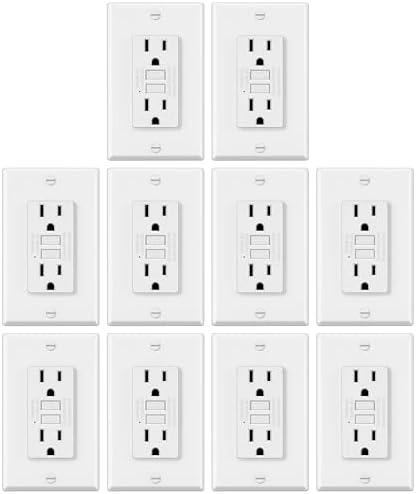 ELECTECK 10 Pack GFCI Outlets 15 Amp, Non-Tamper Resistant, Decor GFI Receptacles with LED Indicator, Ground Fault Circuit Interrupter, Wallplate Included, ETL Listed, White one is missing