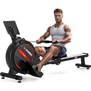 Rowing Machine,Wenoker Magnetic Rower Machine for Home,App Supported 350 LB Weight Capacity, Smooth Whisper Quiet with LCD Monitor Tablet Holder & Comfortable Seat Cushion, Compact and Saves Space (Black Red)