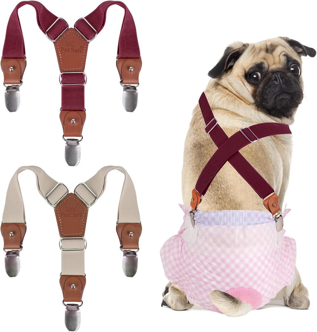 Pet Soft Dog Suspenders 2 Pieces Female Dog Diaper Suspenders for Dogs Diaper Keeper Suspender for Dogs Skirt, Doggy Dress (Brown & Burgundy, XS/S)