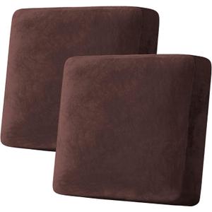 H.VERSAILTEX Velvet Stretch Couch Cushion Cover Plush Cushion Slipcover for Chair Loveseat Sofa Cushion Furniture Protector Seat Cushion Sofa Cover (2 Piece Large Sofa Cushion Covers, Brown)